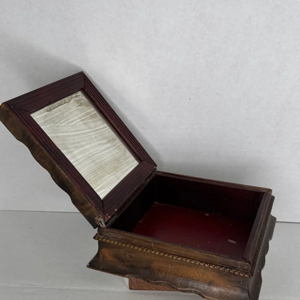 Antique Floral Framed Mirrored Dresser Box